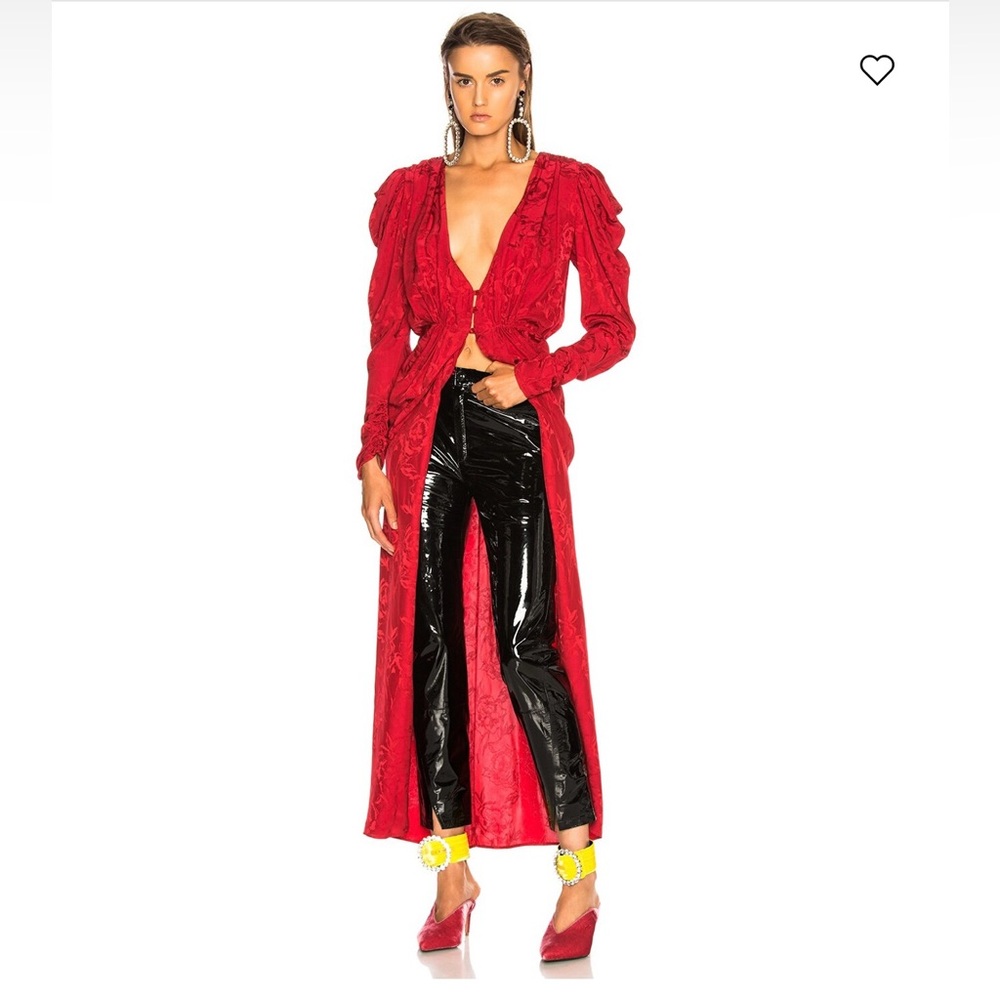 Attico Size 42 (size 6) Red Jacquard Ruffle Maxi Dress - Picture 2 of 11